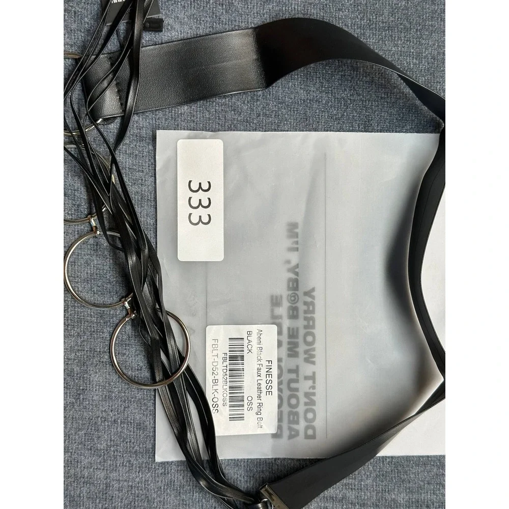 Finesse Abeni Black‎ Faux Leather Ring Belt Silver Tone O-Ring Wrap Tie OSS NEW